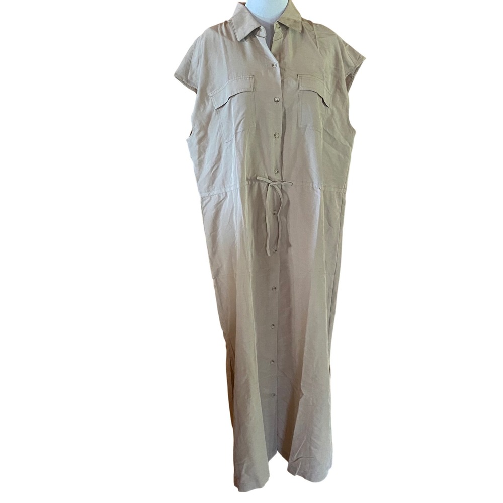 Old Navy NWT Maxi Dress Large Tall Sleeveless Button Up Shirt Dress Beige